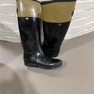 Hunter Regent Carlyle Black and Tan Women's Rain Boots